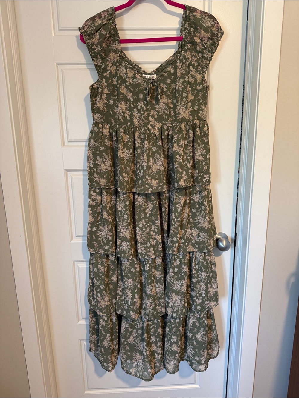 Wishlist Olive Green Floral Tiered Dress